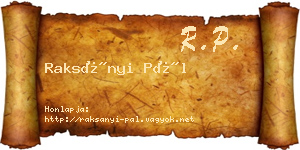 Raksányi Pál névjegykártya